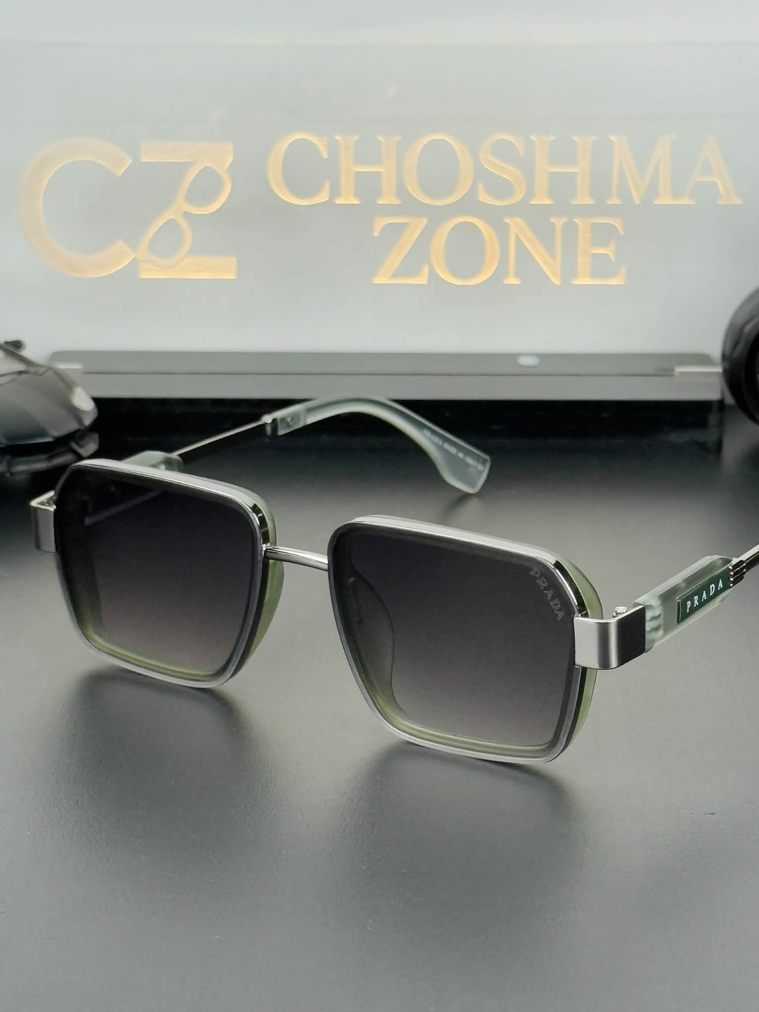 Prada Style Premium Square Sunglasses - Leaf green / Medium frame